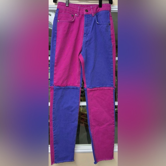 ✨🆕 Dolls Kill Ragged Priest Pink / Purple 26” Waist Colorblock Jean - Picture 2 of 5